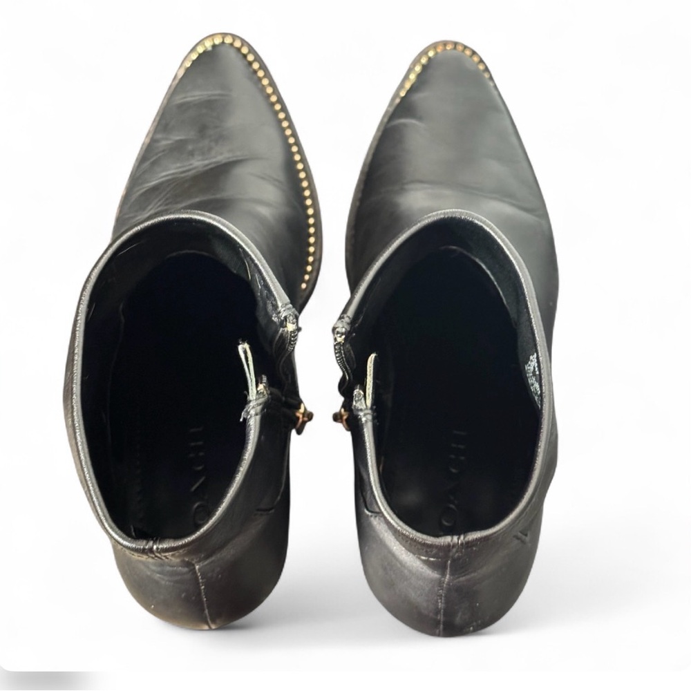 Coach Black Leather Ankle Booties Pointed Toe Block Heel Stud Sz 8.5 Mob Wife - Picture 9 of 12